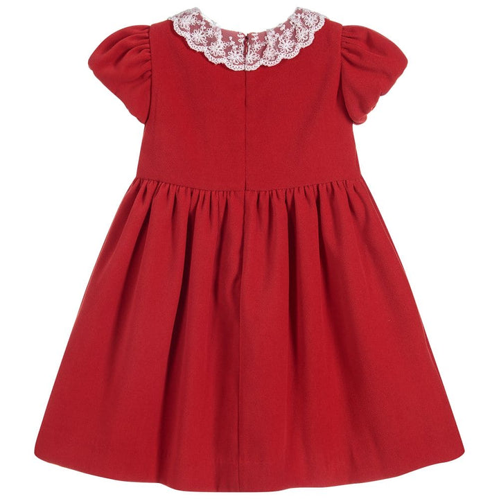 Sarah Louise Older Girls Red Velvet And Lace Dress 040001