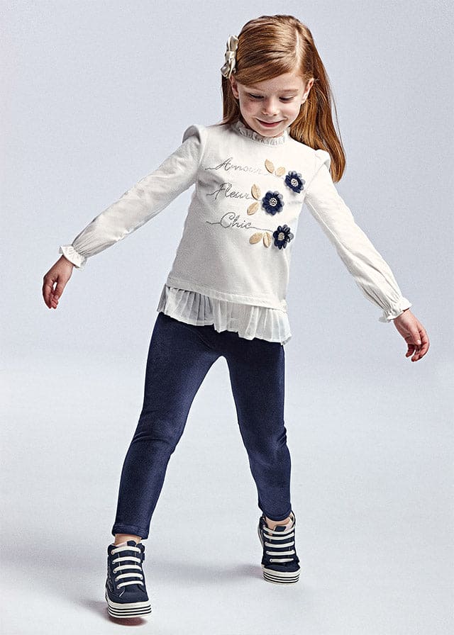 Mayoral Navy Blue Top and velvet leggings set for girl 4741