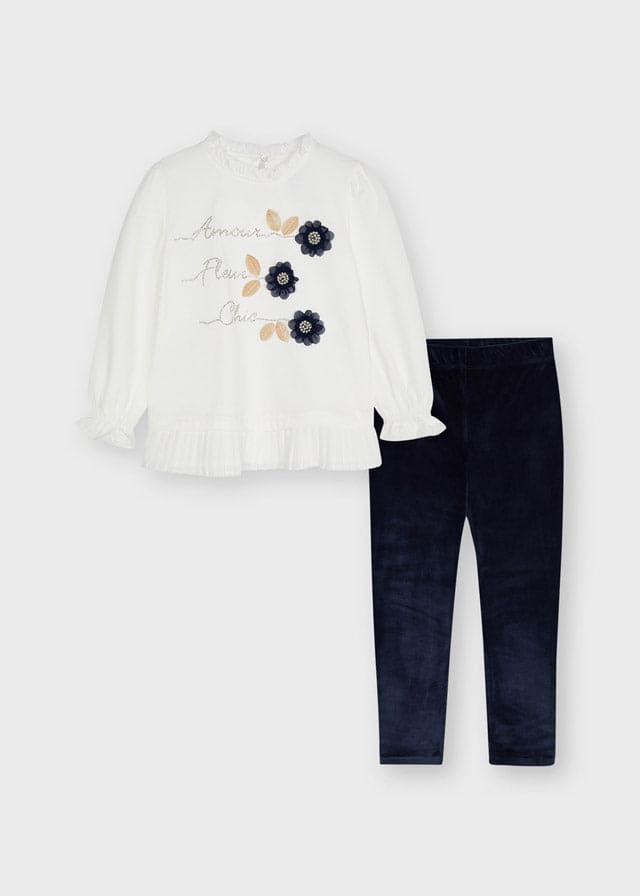 Mayoral Navy Blue Top and velvet leggings set for girl 4741