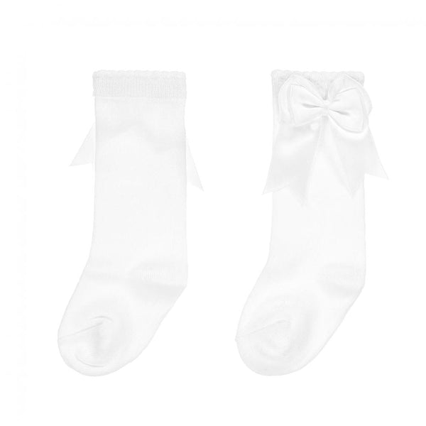 Mintini Girls White Traditional Knee High Bow Sock