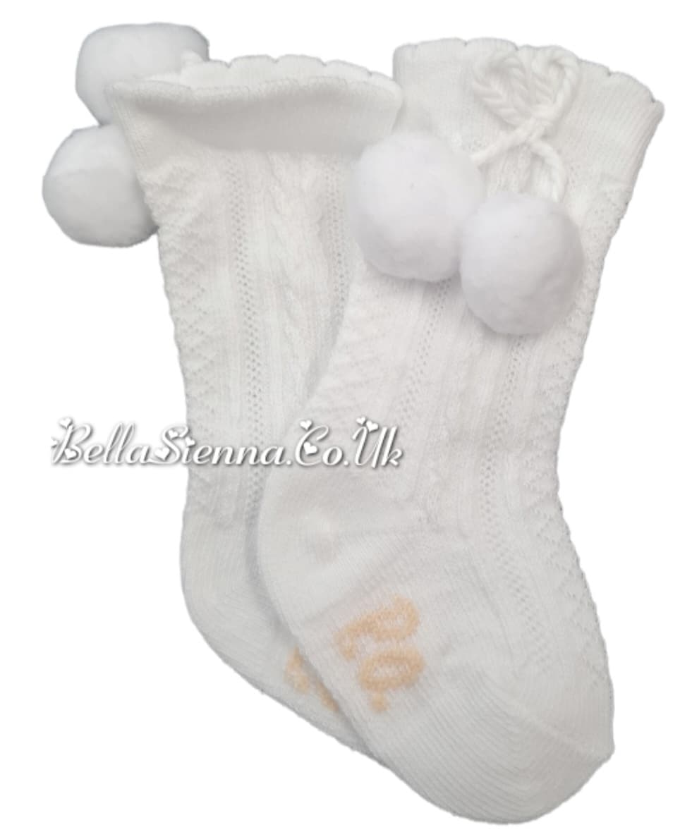 Pretty Originals Unisex White Pom Pom Knee High Socks SP50201