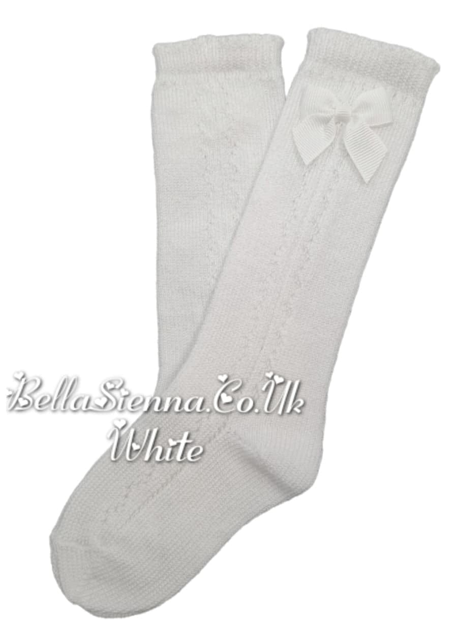 Dolce Petit Girls Ivory Side Openwork Bow Knee High Socks