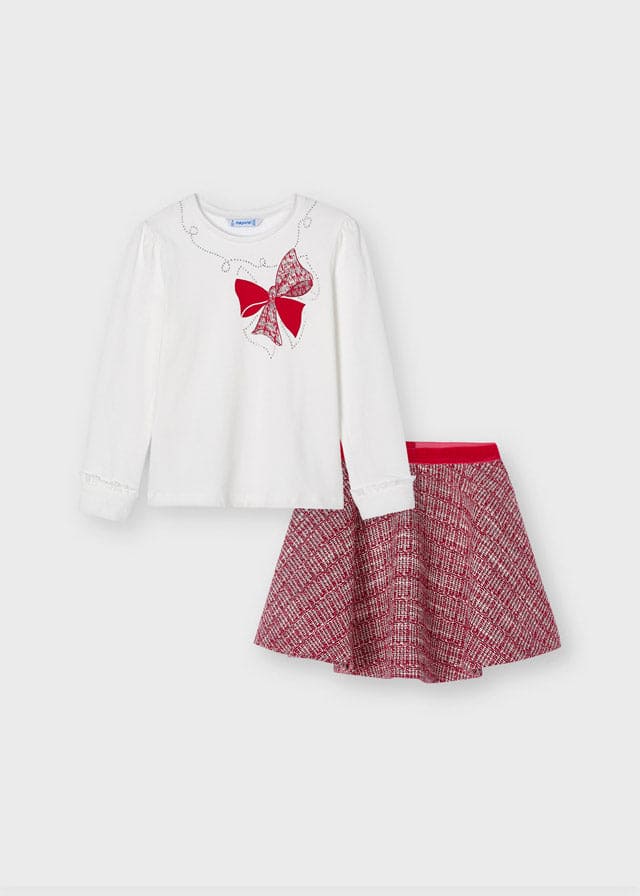 Mayoral Wool skirt and top set for girl 4941 Red