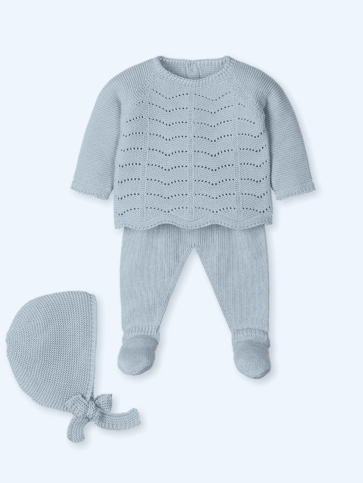 Mac ilusion Baby Boys Three Piece Knitted Set - 0001G - Brisa - Blue