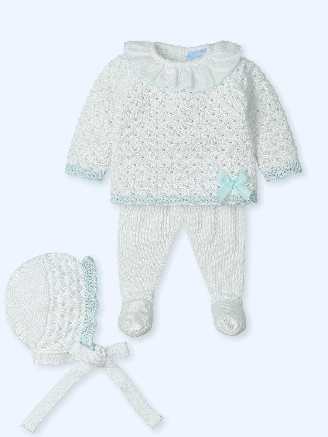 Mac ilusion Baby Girls White & Mint Green  Knitted Three Piece Set With Bonnet - 008G - Bco/My