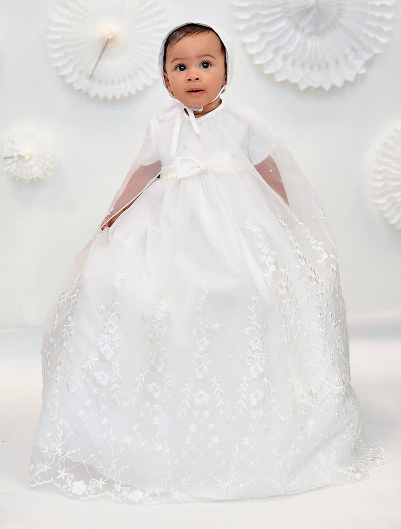 Sarah Louise White Christening Robe Gown, Cape & Bonnet - 001073XS