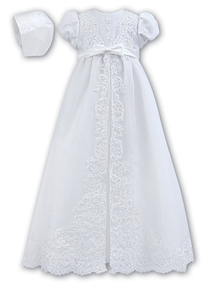 Sarah Louise White Christening Robe Gown & Bonnet - 001165XS