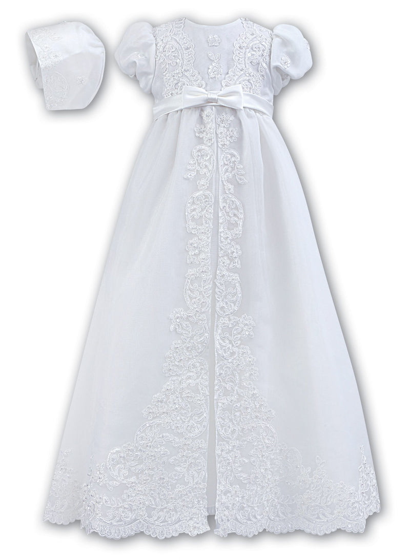Sarah Louise White Christening Robe Gown & Bonnet - 001165XS