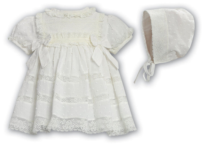 Sarah Louise Ivory Ceremonial Dress & Matching Bonnet - 001189