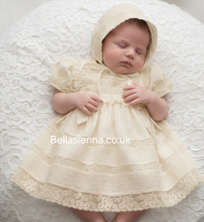 Sarah Louise Ivory Ceremonial Dress & Matching Bonnet - 001189