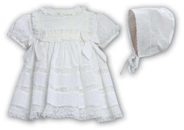 Sarah Louise White Ceremonial Dress & Matching Bonnet - 01189