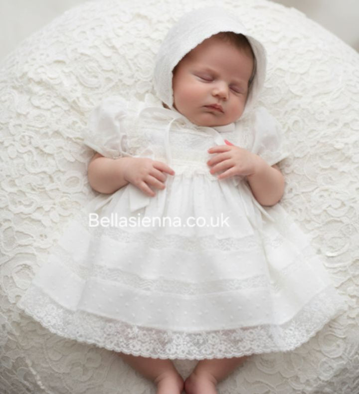 Sarah Louise White Ceremonial Dress & Matching Bonnet - 001189