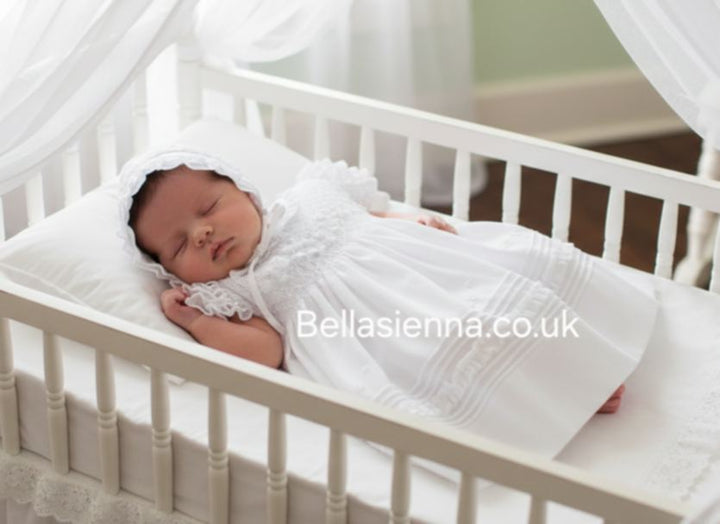 Sarah Louise Hand Smocked White Voile Dress & Bonnet - 001198