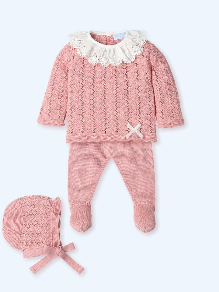 Mac ilusion Baby Girls Three Piece Knitted Set With Bonnet - 0012G - Blossom