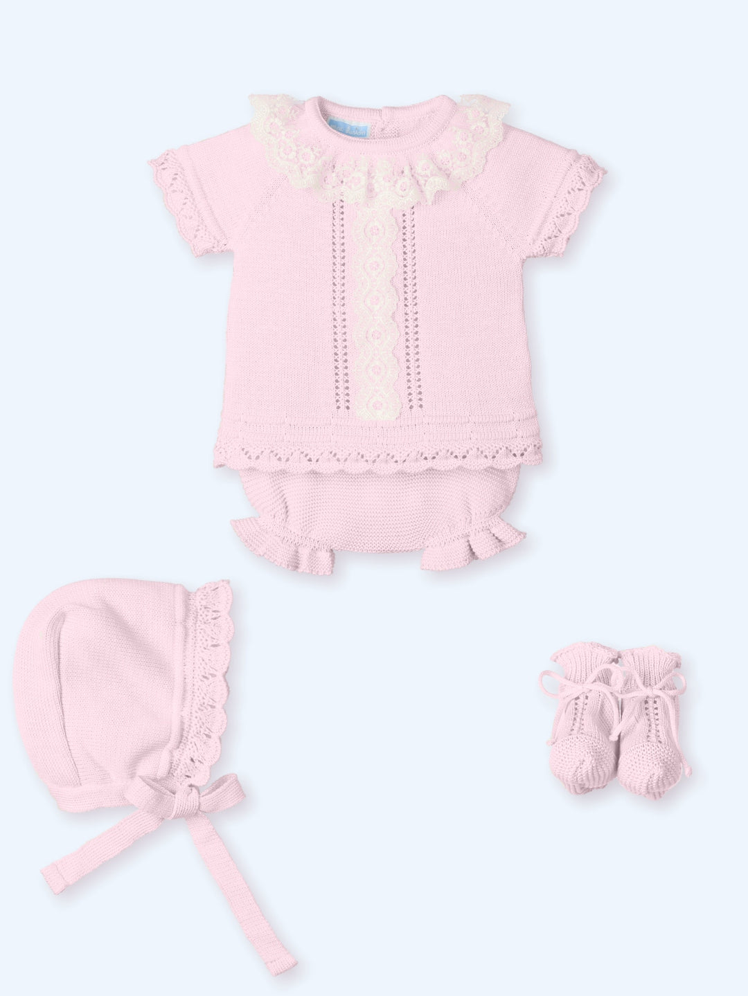 Mac ilusion Baby Girls Four Piece Pink & White Lace Knitted Set With Bonnet - 0025 - Rosa
