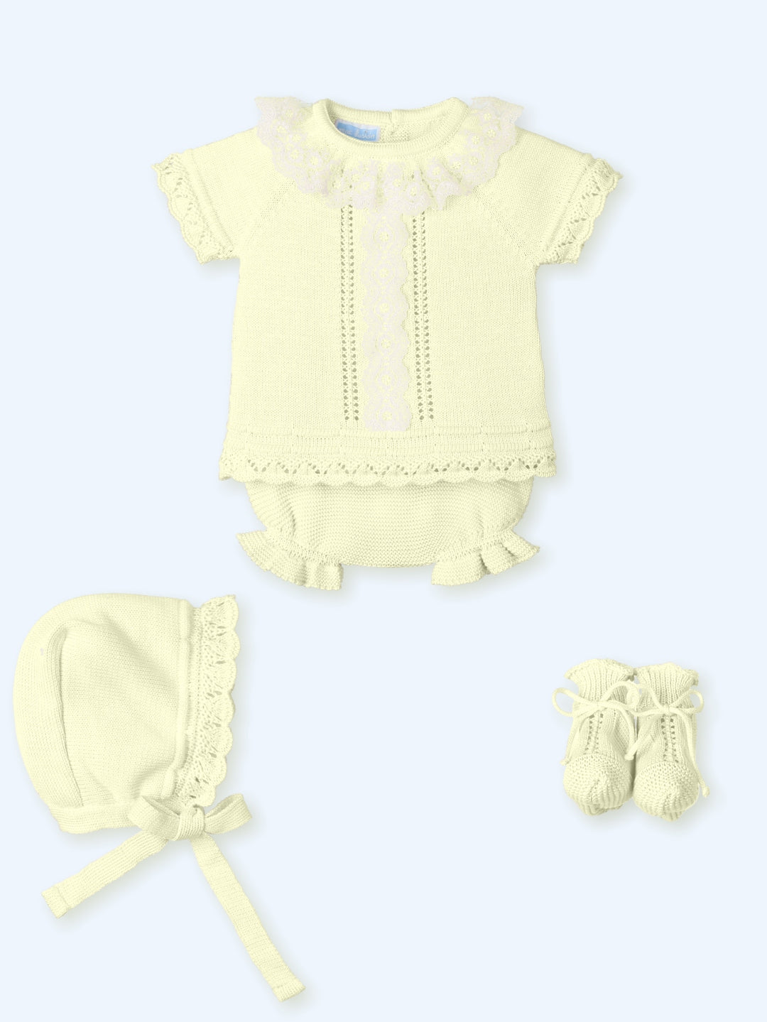 Mac ilusion Baby Girls Four Piece Lemon & White Lace Knitted Set With Bonnet - 0025 - Amarillo