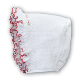 Sarah Louise White & Red Hand Smocked Bonnet - 003602P