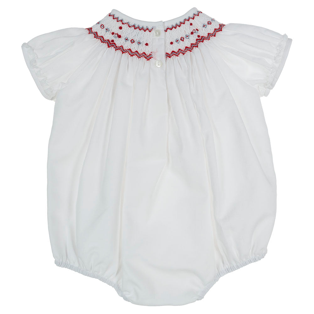 Sarah Louise Smocked White And Red Bubble-Romper 013024 C6004