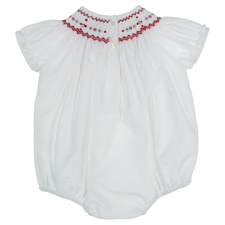 Sarah Louise Smocked White And Red Bubble-Romper 013024 C6004