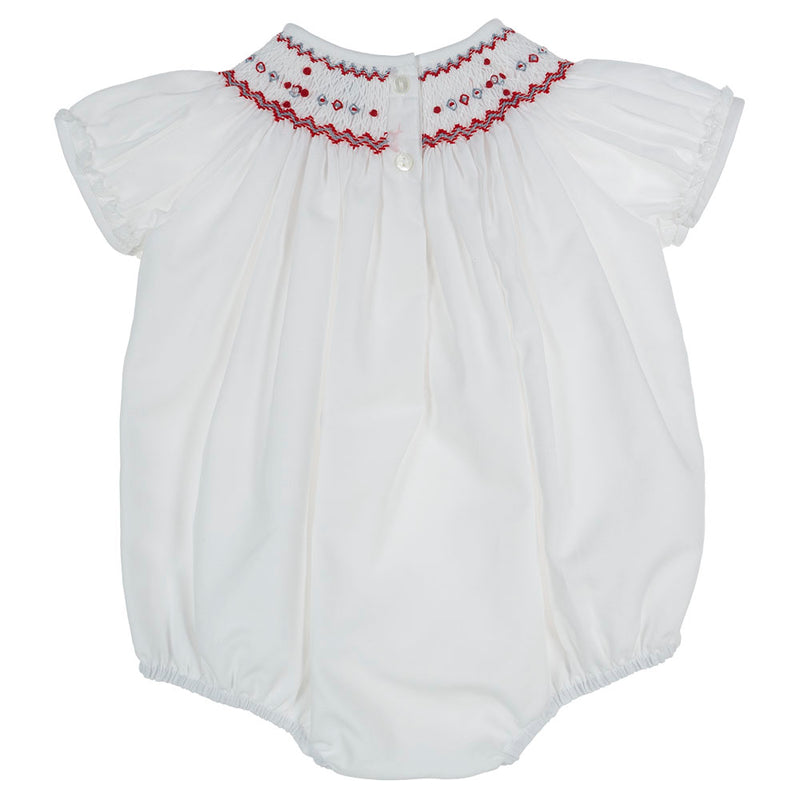 Sarah Louise Smocked White And Red Bubble-Romper 013024 C6004