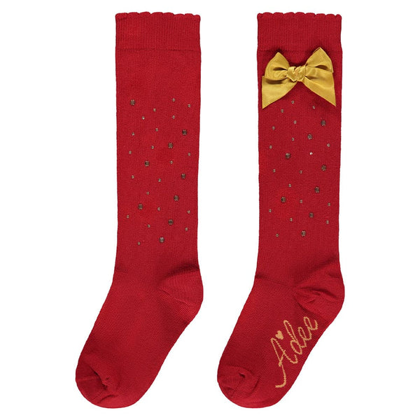 A Dee CEE CEE Red Diamante Knee High Bow Socks - W233920