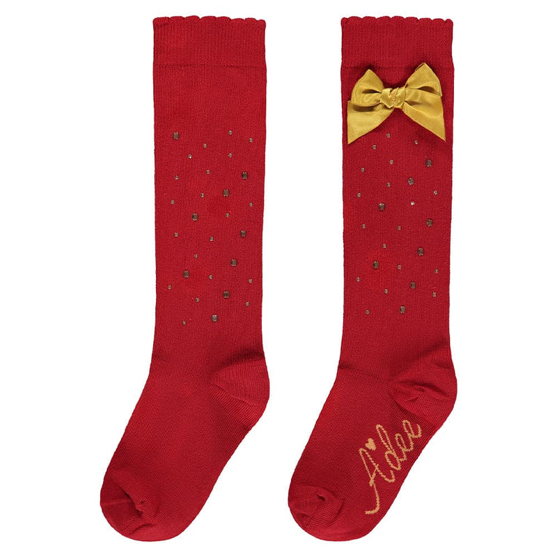 A Dee CEE CEE Red Diamante Knee High Bow Socks - W233920