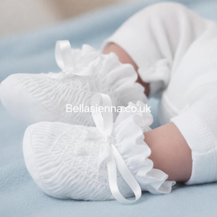 Sarah Louise White Smocked Booties - 004407