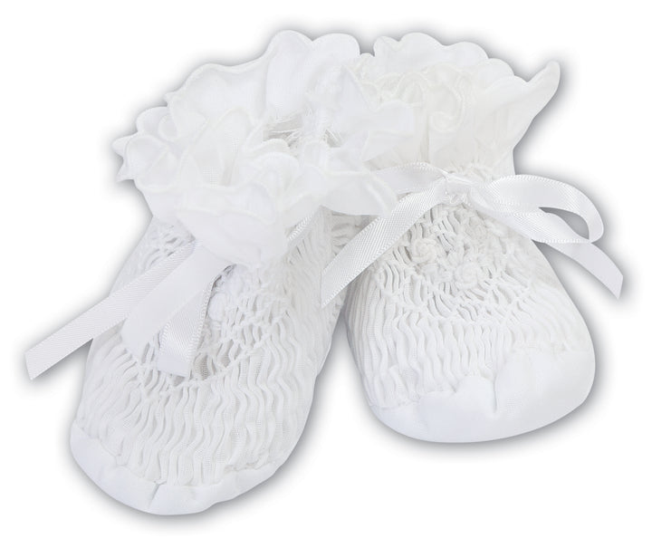 Sarah Louise White Smocked Booties - 004407