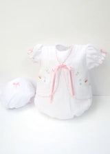 Will'beth Beautiful White & Pink Bubble Romper & Matching Hat - 00615