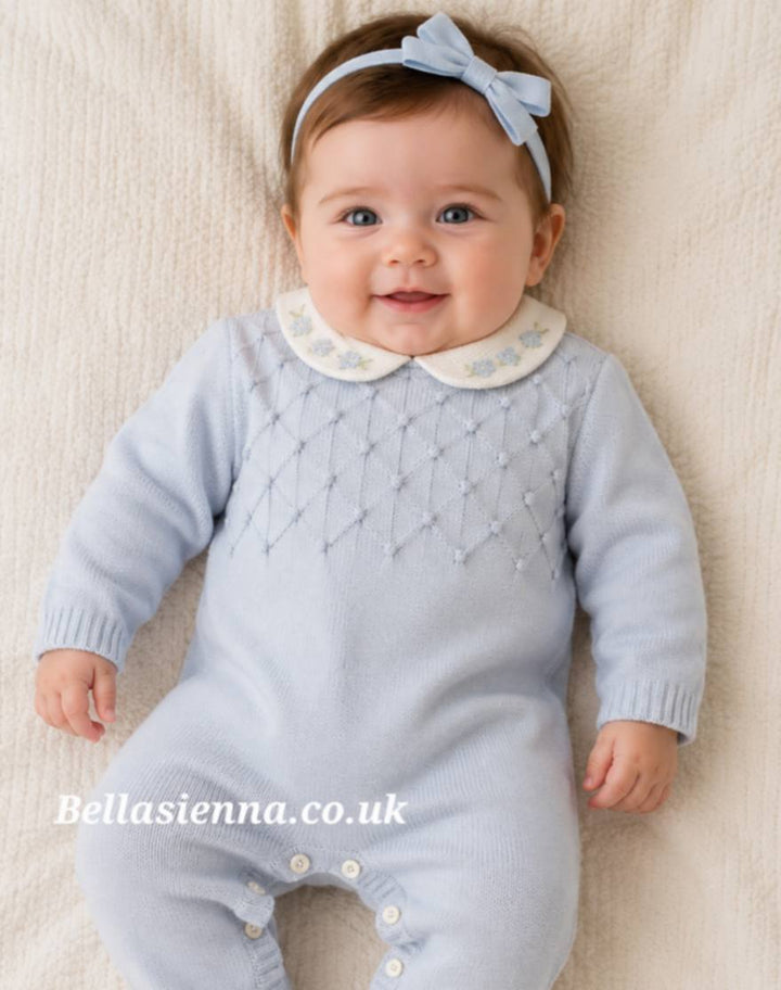 Sarah Louise Blue Knitted All In One Romper With Embroidery - 008051