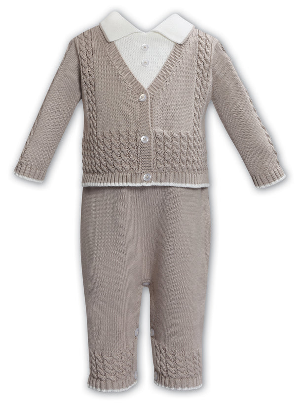 Sarah Louise Boys All In One Knitted Romper - 008216 - Beige/Ivory