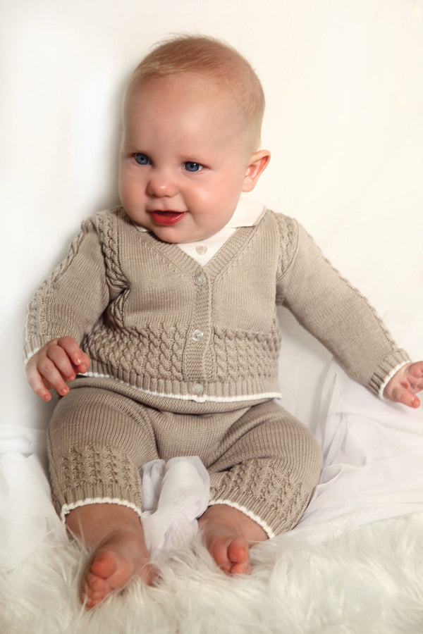 Sarah Louise Boys All In One Knitted Romper - 008216 - Beige/Ivory