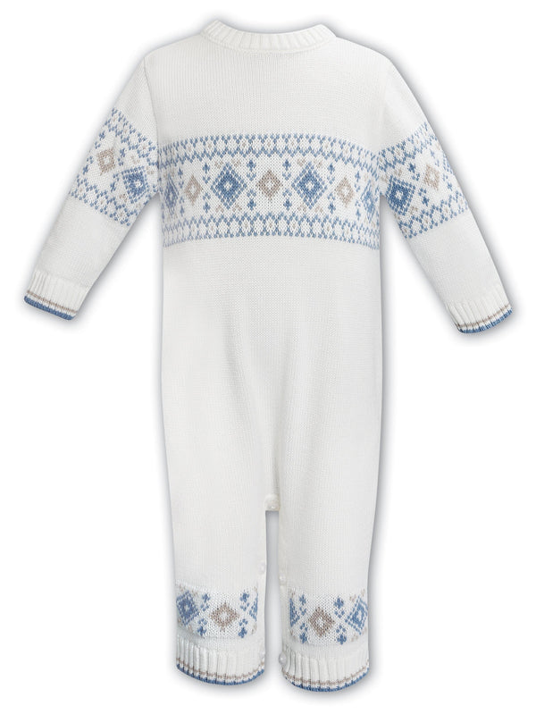 Sarah Louise Boys All In One Knitted Romper - Ivory/Slate/Beige - 008220