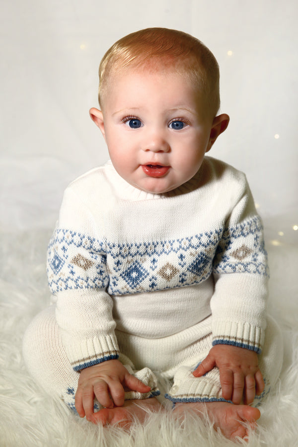 Sarah Louise Boys All In One Knitted Romper - Ivory/Slate/Beige - 008220