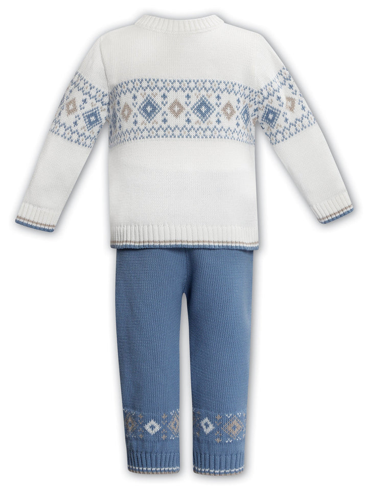 Sarah Louise Boys Two Piece Kintted Jumper & Joggers Set - 008221 - Ivory/Slate/Beige