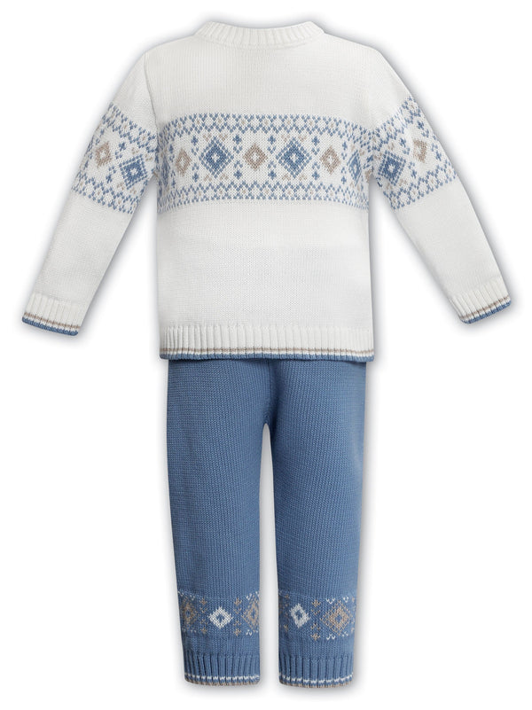 Sarah Louise Boys Two Piece Kintted Jumper & Joggers Set - 008221 - Ivory/Slate/Beige