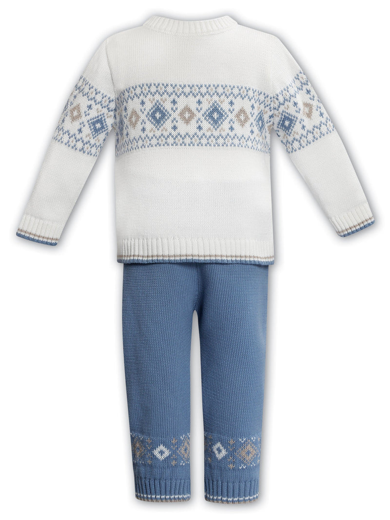 Sarah Louise Boys Two Piece Kintted Jumper & Joggers Set - 008221 - Ivory/Slate/Beige