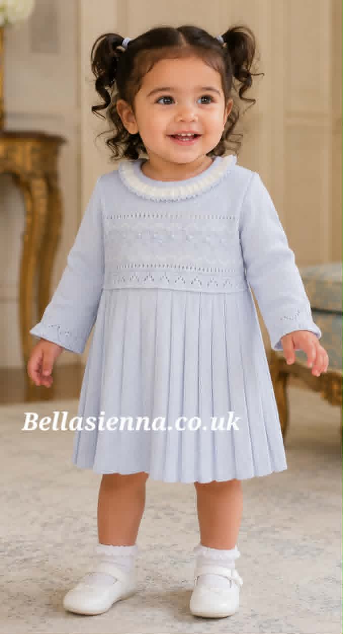Sarah Louise Girls Blue Knitted Dress With Pleats - 008235