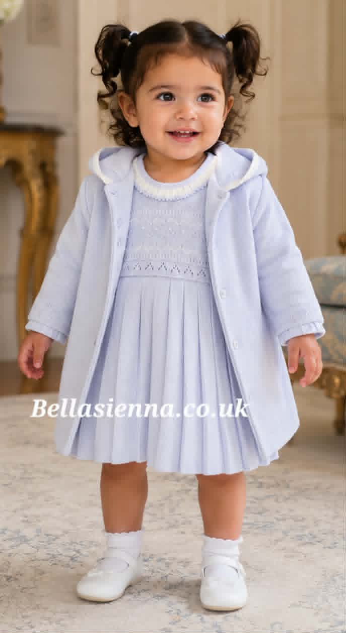 Sarah Louise Girls Blue Knitted Coat With Pleats - 008238