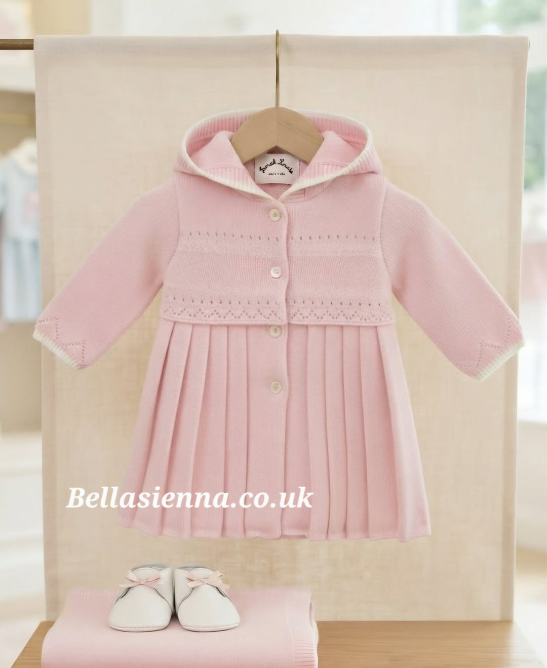 Sarah Louise Girls Pink Knitted Coat With Pleats - 008238