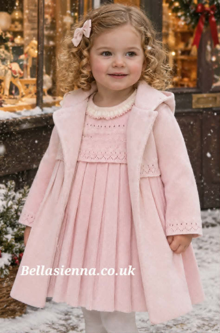 Sarah Louise Girls Pink Knitted Coat With Pleats - 008238