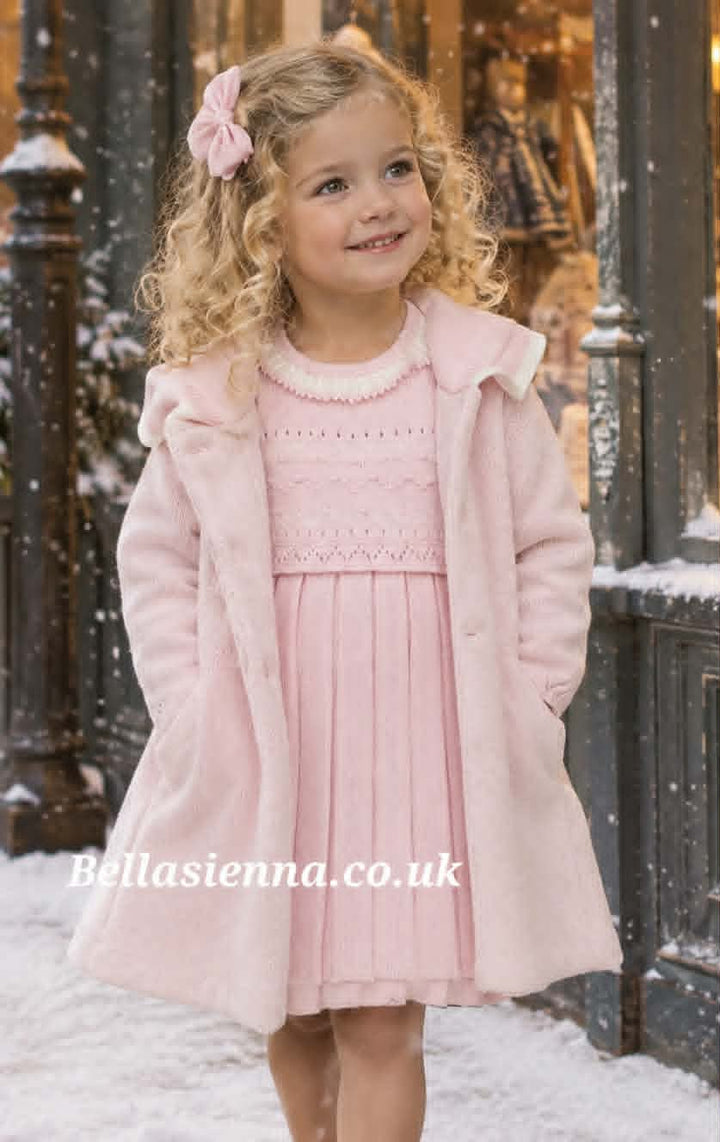 Sarah Louise Girls Pink Knitted Coat With Pleats - 008238