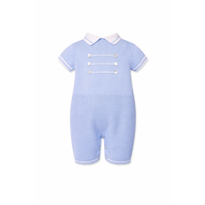 Sarah Louise Baby Boys Blue & White  Fine Knit Romper - 008245