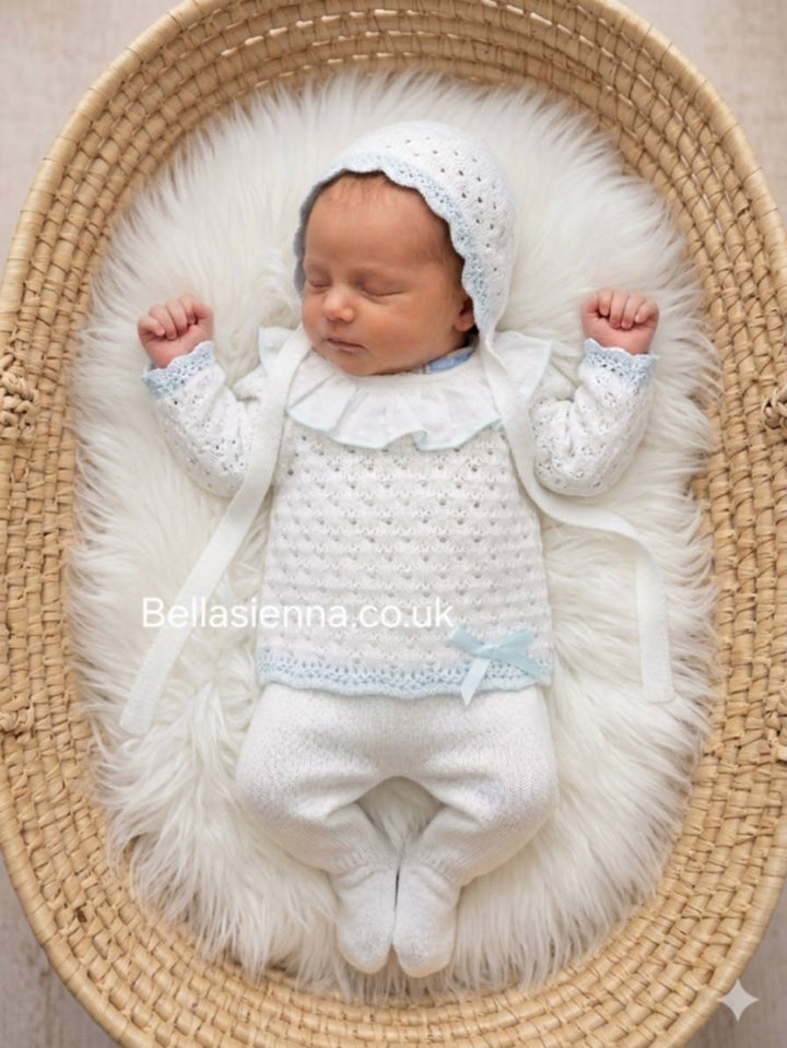 Mac ilusion Baby Girls White & Mint Green  Knitted Three Piece Set With Bonnet - 008G - Bco/My