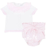 Martin Aranda White And Pink Jam Pant Set For Baby Girls