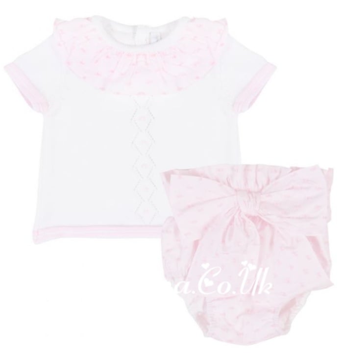 Martin Aranda White And Pink Jam Pant Set For Baby Girls