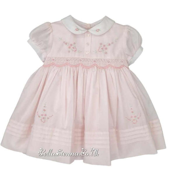 Sarah Louise Pink And White Smocked Embroidered Dress 010264