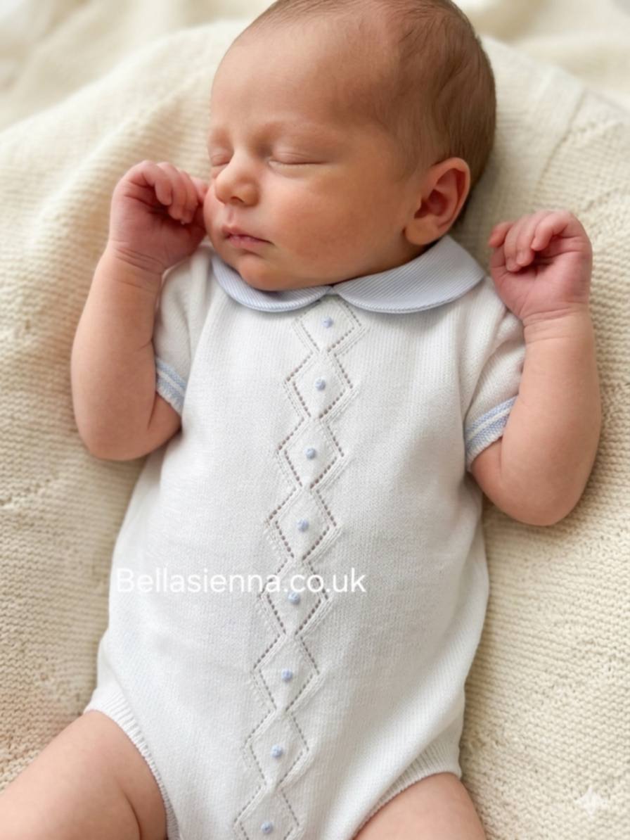 Martin Aranda Baby Boys Fine Knitted Summer Romper White 01140