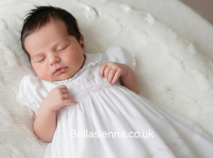 Sarah Louise White Smocked Dress With Lace trim Collar And Sleeves - 011452