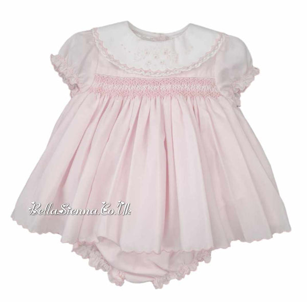 Sarah Louise Pink And White Smocked Embroidered Dress Set 011460